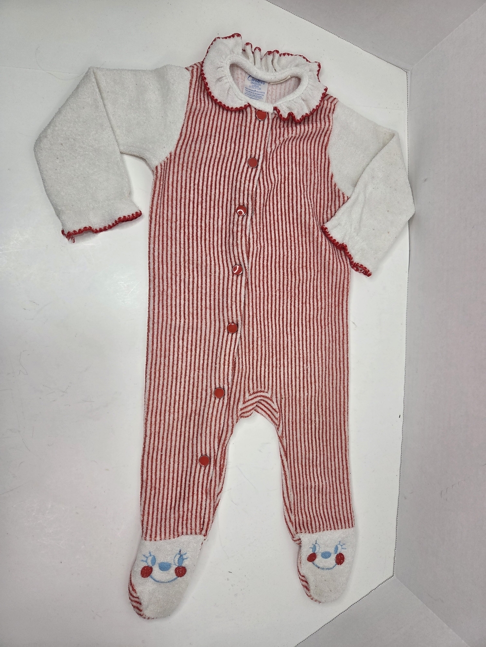 Vintage 80s 90s Carter's Large 18-27lbs striped baby pajamas with collar
